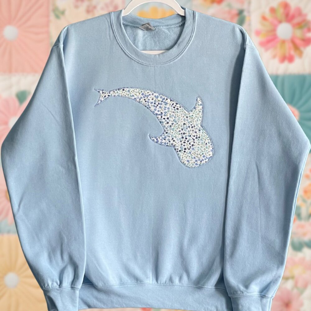 Whale Shark Patchwork Small Light Blue Gildan Emb… - image 1
